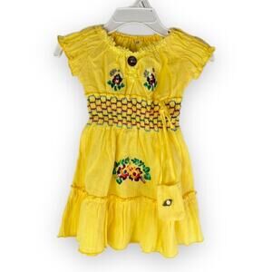 Yellow smocked embroidered floral ruffle short sleeve dress size 2T